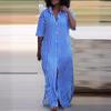 Summer Fashion Loose V-neck Long Striped Shirt Dress for Women