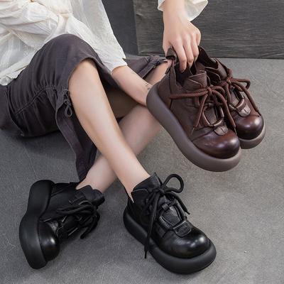 Универсальные короткие ботинки на шнуровке в британском стиле, на толстой подошве, из натуральной кожи, женская обувь