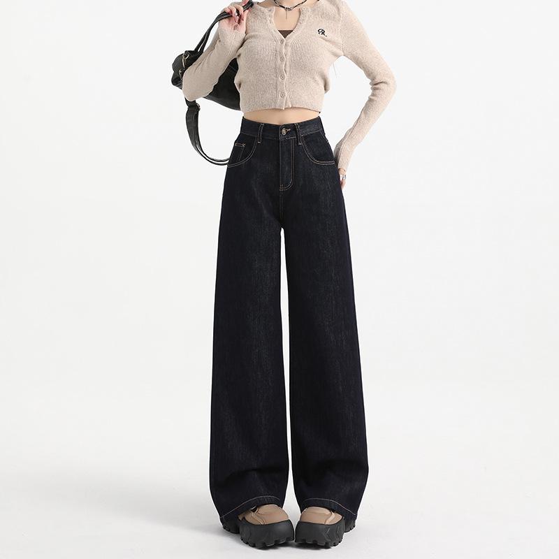 Wide-leg jeans women's spring new high-waisted thin and drape versatile loose straight mopping long pants