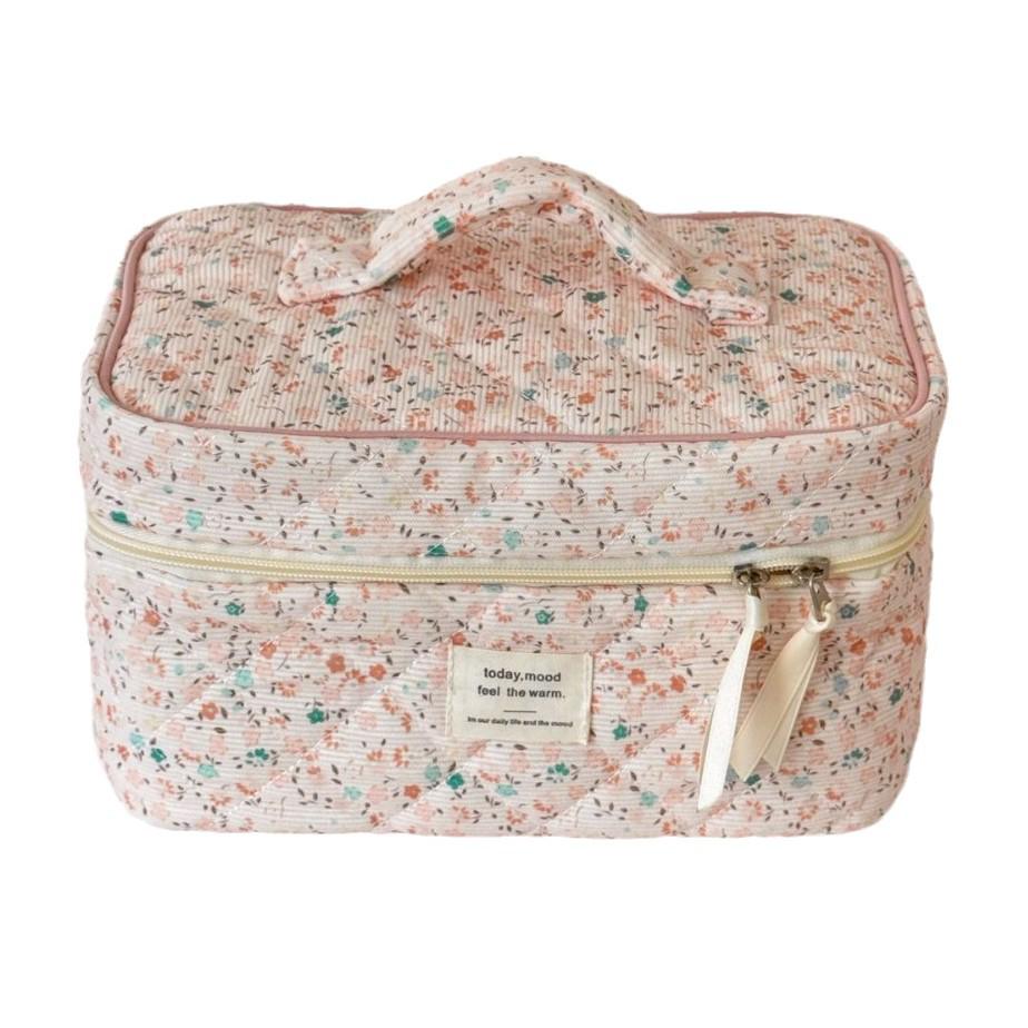 Spring Floral Corduroy Makeup Bag - Versatile Travel Storage