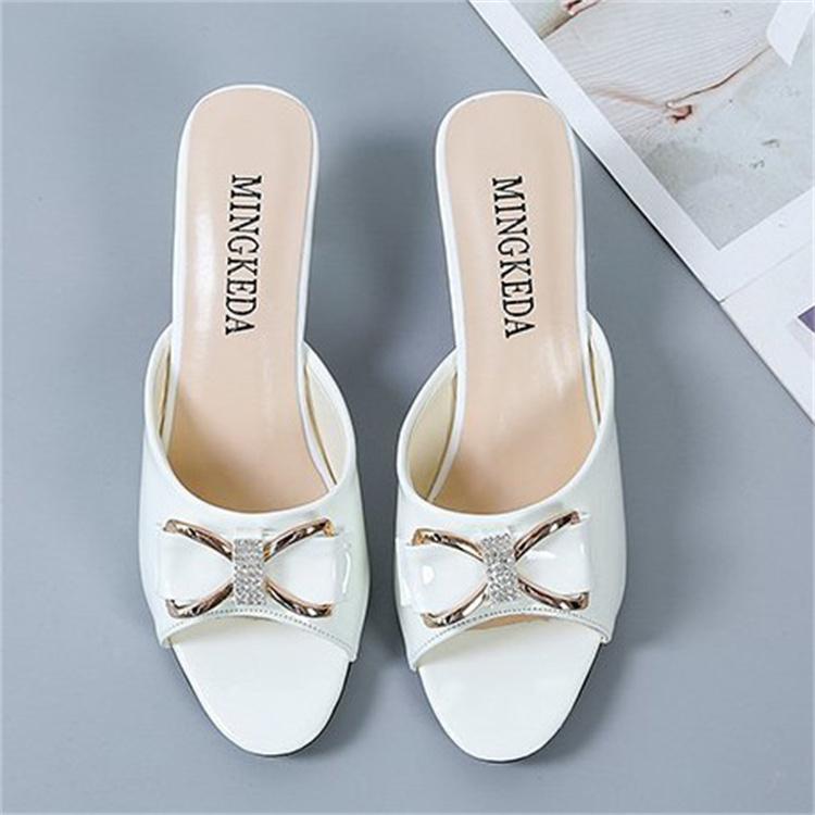 Women's Summer Clip On Middle-High Heel Slippers Casual Fish Mouth Bow Outdoor Slim Heels Sandals 35-42