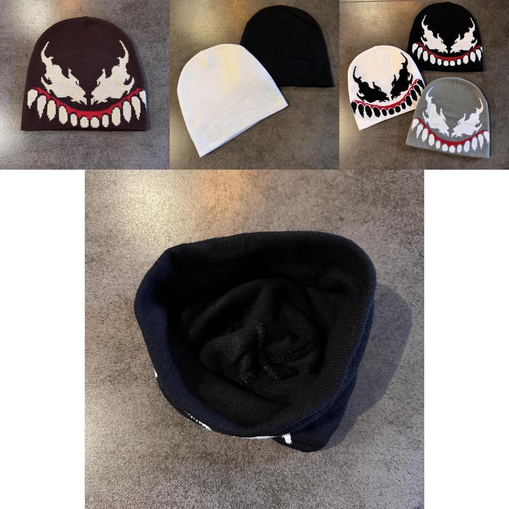 Venom Style Knit Hat Unisex Acrylic Fabric For Streetwear And Cold Weather