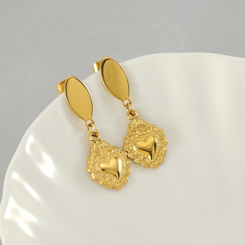 New Titanium Steel Love Gold Earrings Retro Heart Stainless Steel Earrings Women