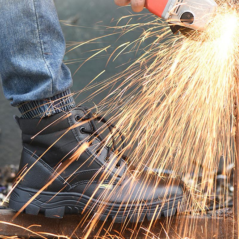 Мужская рабочая защитная обувь, кожаные ботинки, плюшевые теплые зимние ботинки, защитная обувь, устойчивые к проколам рабочие ботинки, водонепроницаемая обувь со стальным носком