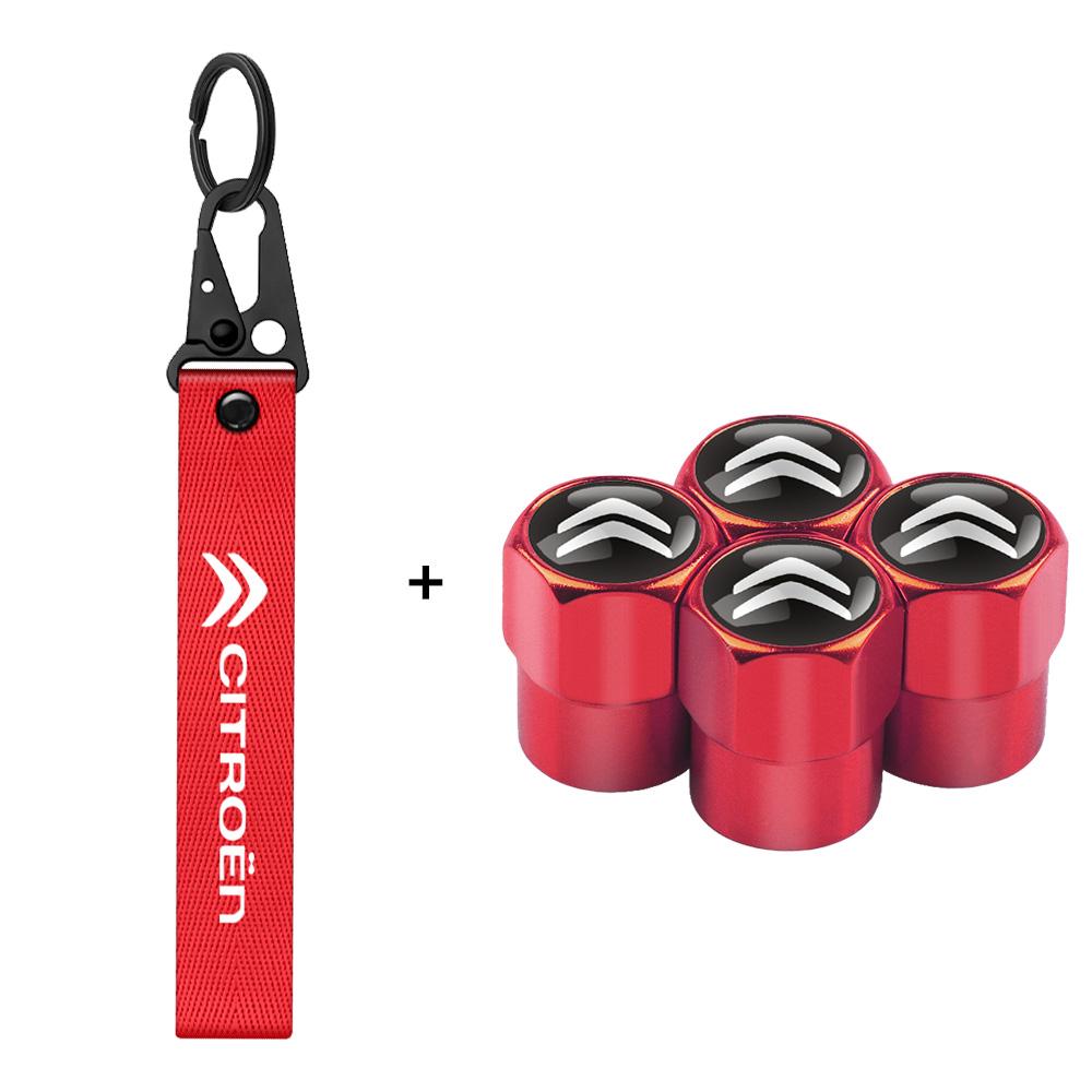 XKJC9 3D Aluminum Metal Car Tire Valve Cover Auto Nylon Keychain Accessories for Citroen C1 C2 C3 C4 C4L C5 C6 C7 C8 C-ELYSEE Berlingo
