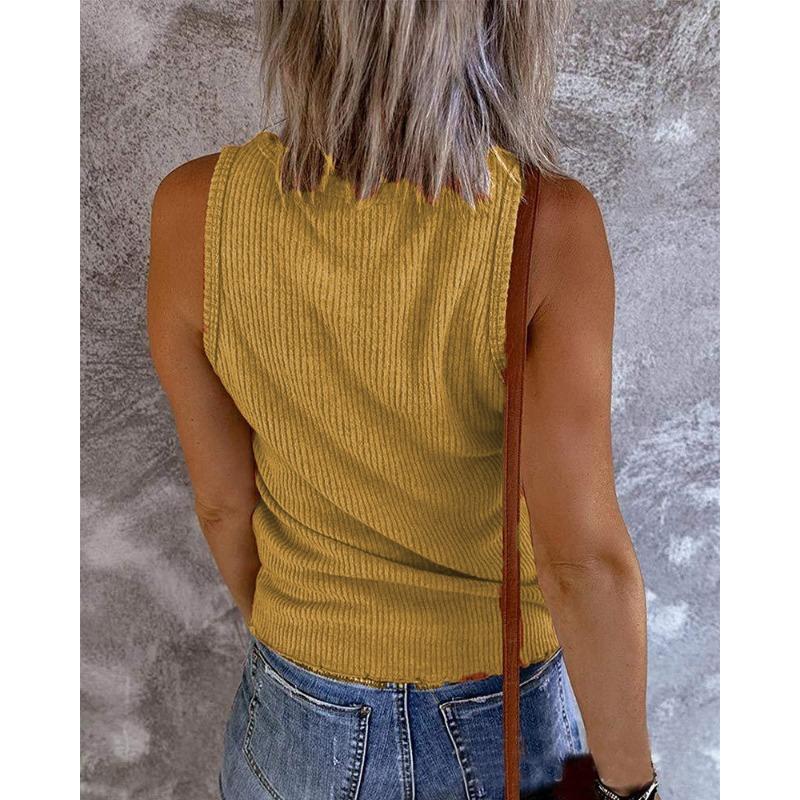 YYFS Women's Fashion Casual Summer Spring Solid Color Print Sleeveless U-Neck Blouses & Shirts