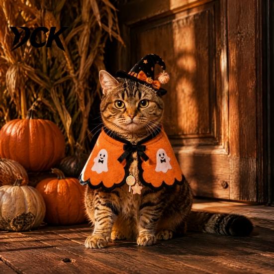Halloween Costume for Small Pets Cat Witch Costume, Cute Ghost Cloak, Funny Pet Soft Apparel Festival Outfit, Kitty Cosplay Cape Holiday Party