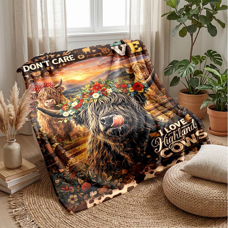 Highland Cows in Magical Forest Theme blanket Lightweight Warm Flannel Blanket Decorative Throw Blanket for Home Decoration
