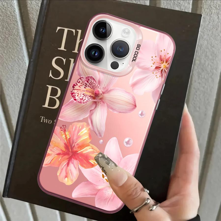 Чехол для iPhone 17 Pro Max XR 14 16 15 Plus 11 12 XS 13 Pro Air Задняя крышка телефона Розовый узор с цветами лилии