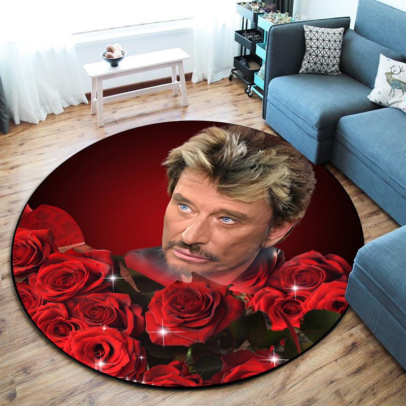 French legendary rock singer and actor Johnny Hallyday Round Carpet Soft Home Decoration Corridor Table and Chair Anti slip Outdoor Floor Mat rug H22