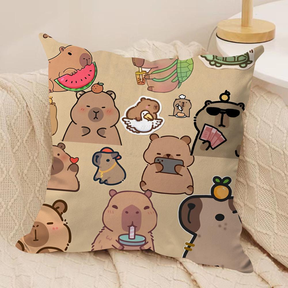 Capybara Cartoon Cute Cushion Cover Silky Short Plush Invisible Zipper Dustproof Sofa Pillow Case for Home Decor