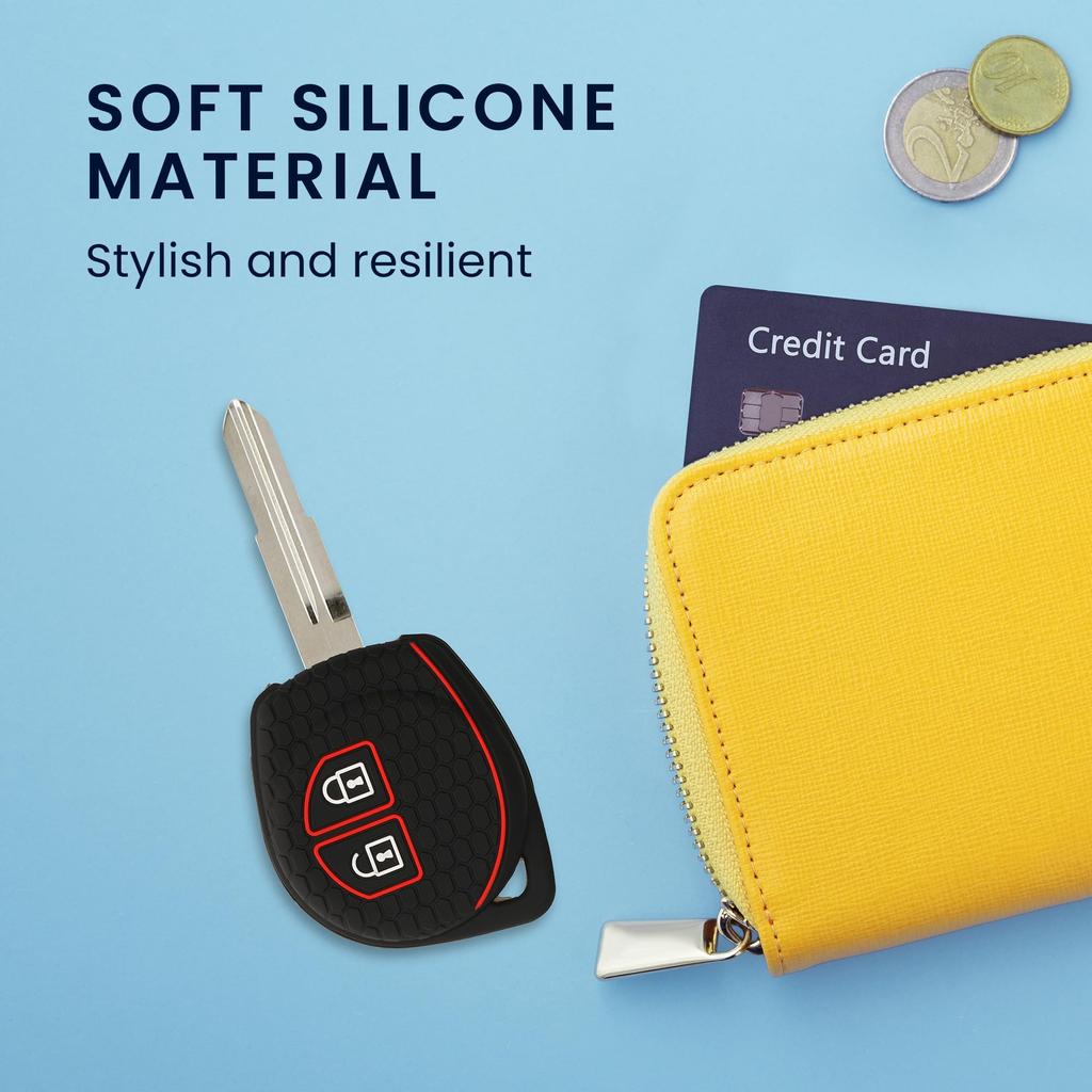 kwmobile Suzuki 2-Button Car Key Compatible Case - Silicone Key Case Fall Prevention Car Key - Key Case Black Matte/Red