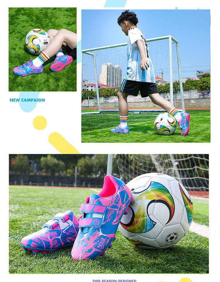 Детские футбольные тренировочные кроссовки для учеников начальной и средней школы: Конструкция с липучкой, прочная для подростков.