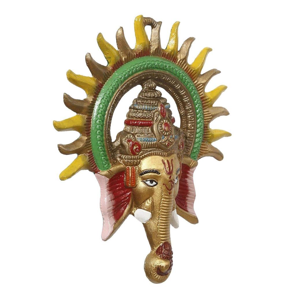 Metal Sun Decorative Ganesha Wall Hanging- Lord Ganesha Statue Wall Art- Decorative Showpiece for Wall Decor