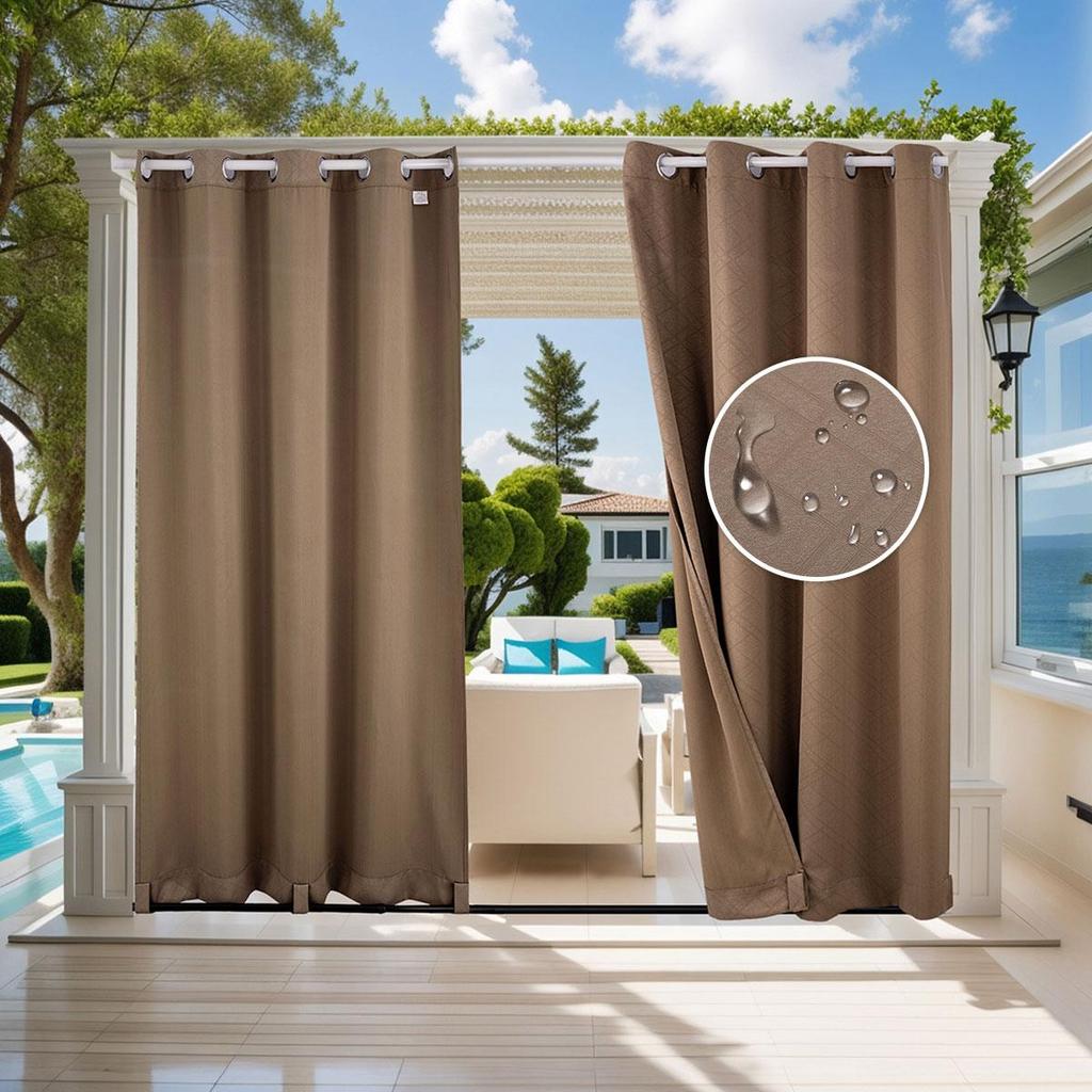 1 Panel Outdoor Curtains, Waterproof UV Protection Blackout Curtain with Eyelets, 3D Textured Indoor Outdoor Drapes for Garden, Pergola, Gazebo