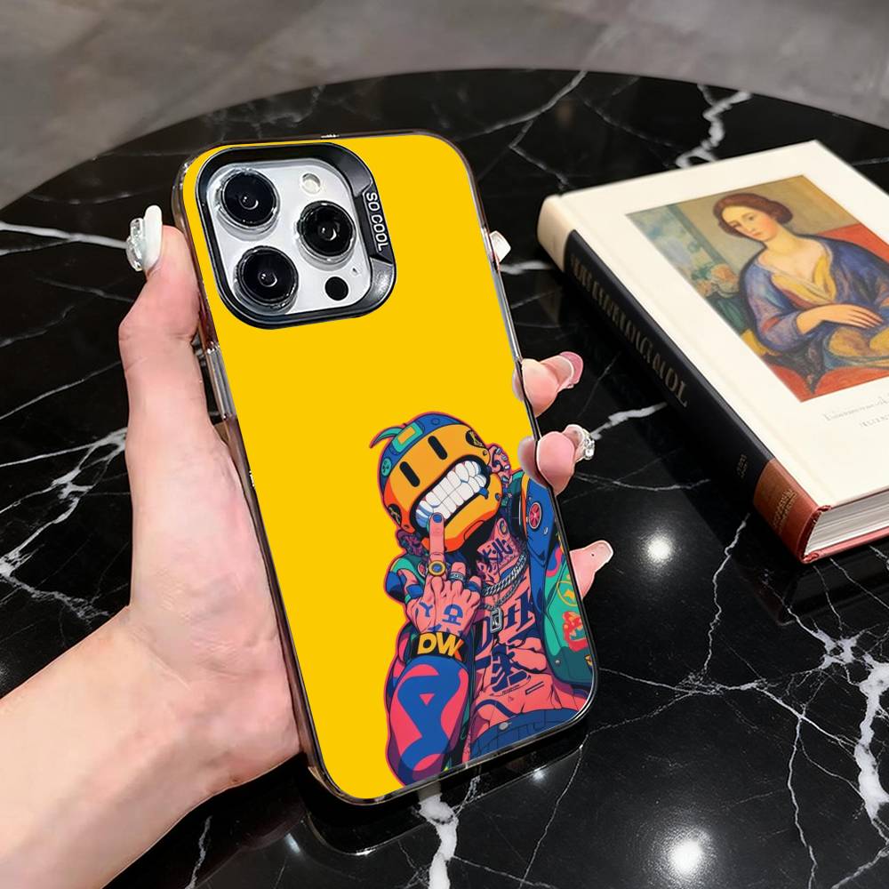 Hip-hop Comic Character Sticker Phone Case For iPhone 17,16,15,14,13,12,11 Plus,Pro Max,XS,Colored Silver Plated Inside Cover