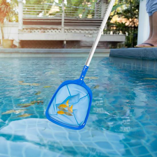 Pool Leaf Skimmer Net Ultra Fine Mesh with 4 Sections Aluminum Poles Easy To Use Detachable Pool Cleaning Net Leaf Catcher