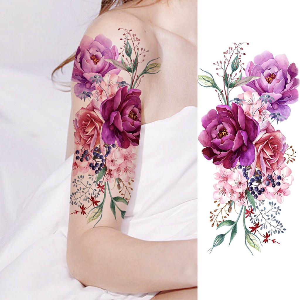 1 Sheet Snake Temporary Tattoos For Women Men Arm Leg Forearm Body Adults Rose Fake Flower Tattoo Sticker Waterproof Covers Up