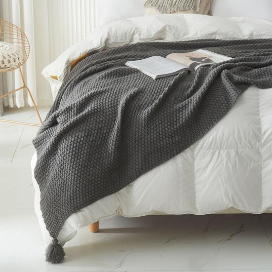 Вязаное одеяло в скандинавском стиле, однотонное одеяло с бахромой, антикатышковое одеяло с кисточками