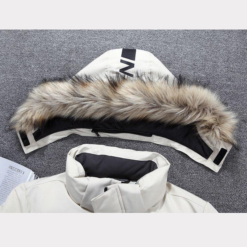 Белая куртка на утином пуху, мужская толстая зимняя теплая парка с воротником из натурального меха, водонепроницаемая ветрозащитная одежда высшего качества