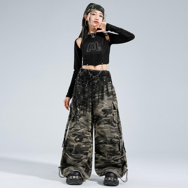 Girls Jazz Dance Outfit Set Hip Hop Streetwear Camo Pants Performance Costume Kids 8 Years