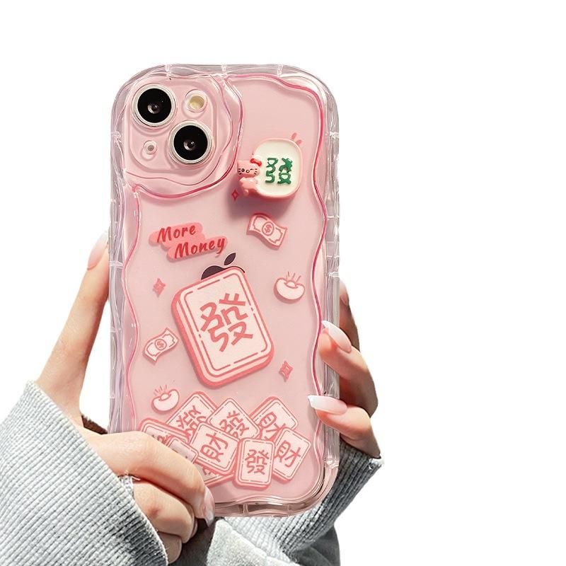 Applicable To Apple 14promax Mobile Phone Case IPhone 15/13 Mahjong Hair Pendant 11/12mini Transparent Silicone