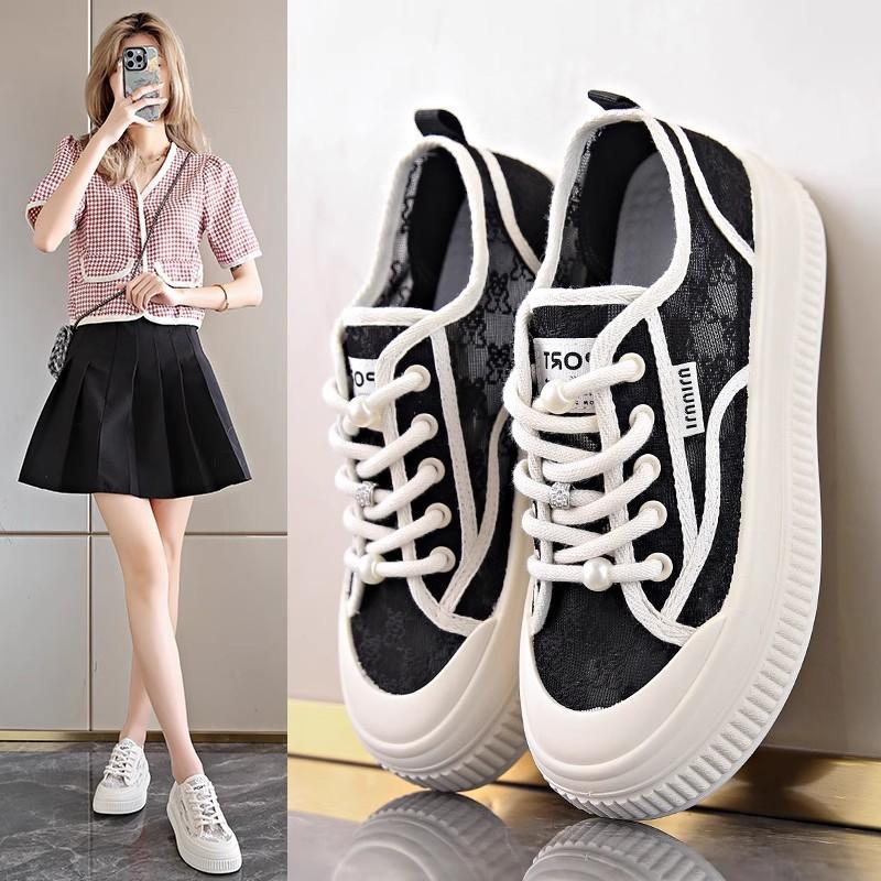 Women's Shoes Summer Breathable Net Shoes New Mesh Fisherman Shoes Thick Baseplate Shoes Thin Black Canvas Shoes