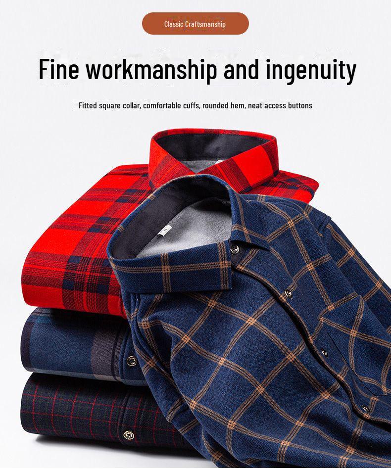 Men's Elastic Non-Iron Plaid Shirt - Warm, Thickened, Long-Sleeved for Casual or Business Wear In Autumn and Winter.