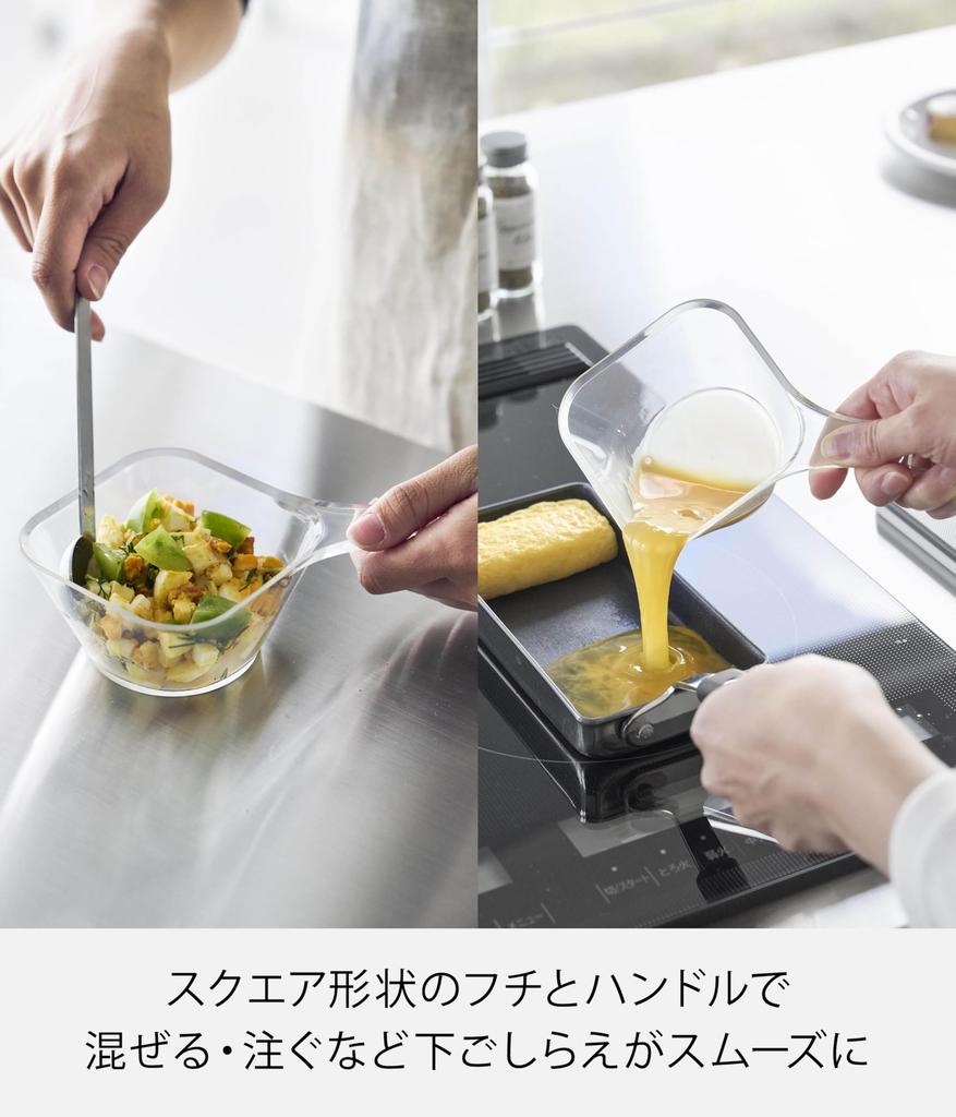 Миска для подготовки Yamazaki Tower, безопасная для микроволновой печи, легко моющаяся, с ручкой, маленькая, прозрачная, Ш18 х Г12 х В5,5 см, можно мыть в посудомоечной машине, с градуировкой, сделано в