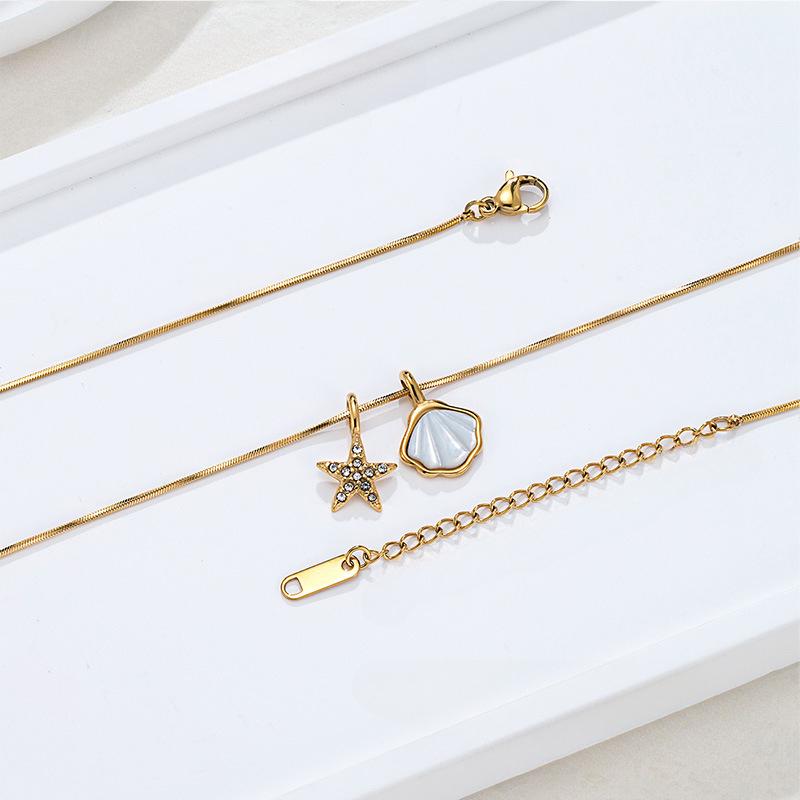 Ожерелье с подвеской в виде морской звезды из натуральной ракушки, инкрустированное цирконием, универсальная цепочка на ключицу для женщин, нишевые подарки для пожилых людей
