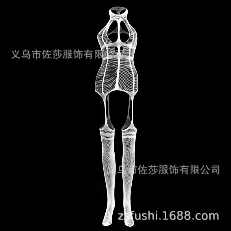 New Sex Underwear Sexy Temptation Lace Trimmed Suspenders Front Hollow Jacquard One-piece Mesh Socks