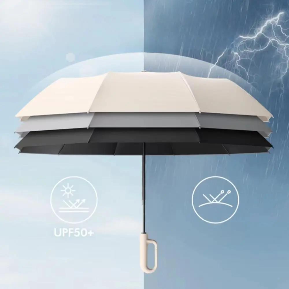 Automatic Folding Umbrella, Portable Rain Umbrella with Loop Buckle, Windproof & Waterproof Umbrella for Men & Women