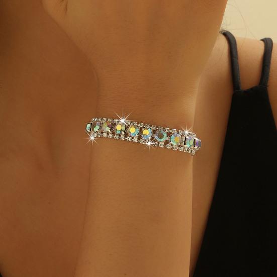 Women Bangle Faux Crystal Polished Contrast Color Alloy Symmetric Shopping Work Party Dating Wrist Bracelet Lady Jewelry