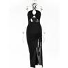 Hollow Out Drawstring Dress Women Sleeveless Backless High Split Elegant Ruched Dress Vestidos Partywear Robe Sexy Femme