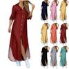 Shirt Dresses For Women Sexy Casual Print Long Sleeve Blouses Loose Slit Maxi Dresses Button Down