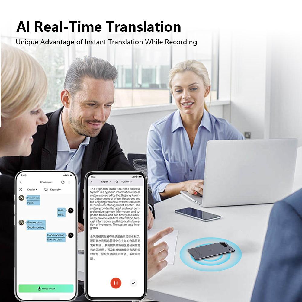 AI Диктофон с транскрипцией и переводом в реальном времени Устройство записи аудио Управление через приложение для лекций, совещаний, звонков
