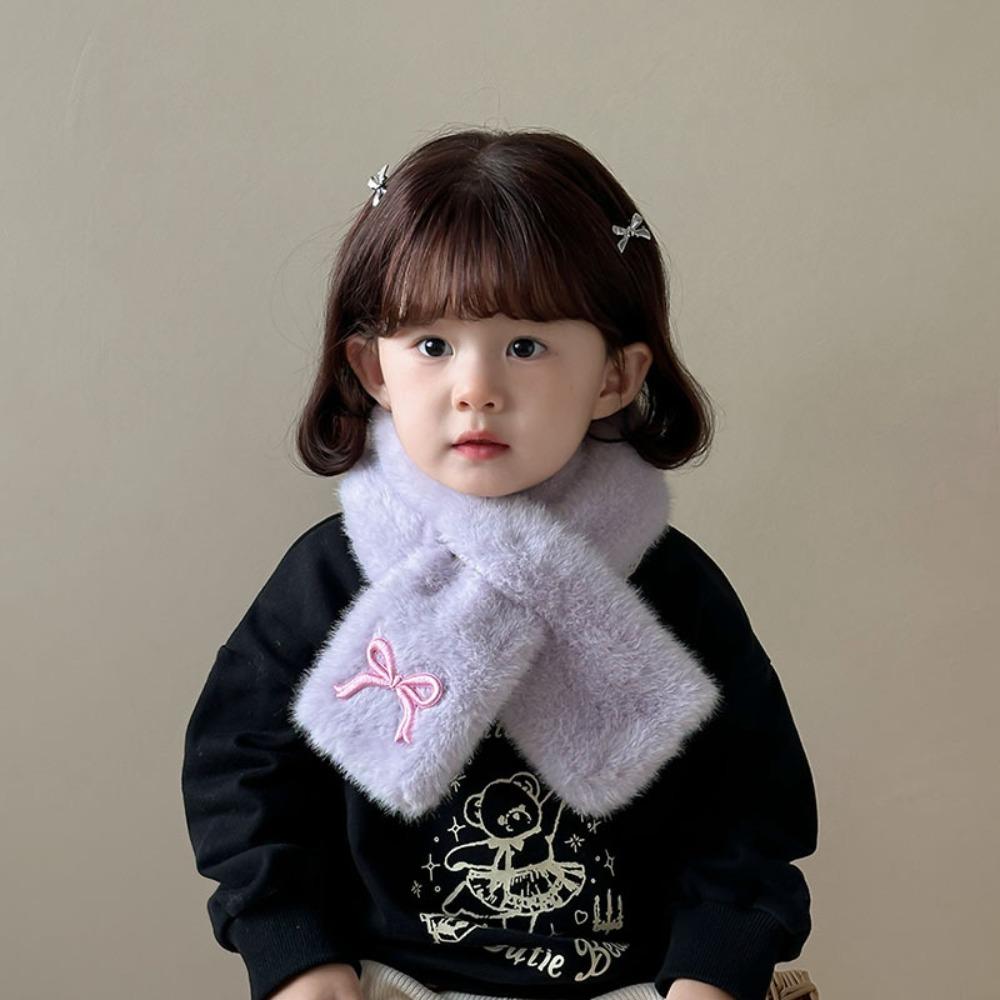 Casual Anti-Cold Neckerchief Korean Style Kids Plush Scarf Cute Children's Cross Scarves Outdoor