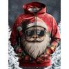 Holiday Santa Print Hoodie for Men, Diverse Christmas Figure and Snowflake Scene Pattern Full Graphic Loose Pullover, Perfect for Outdoor Trips