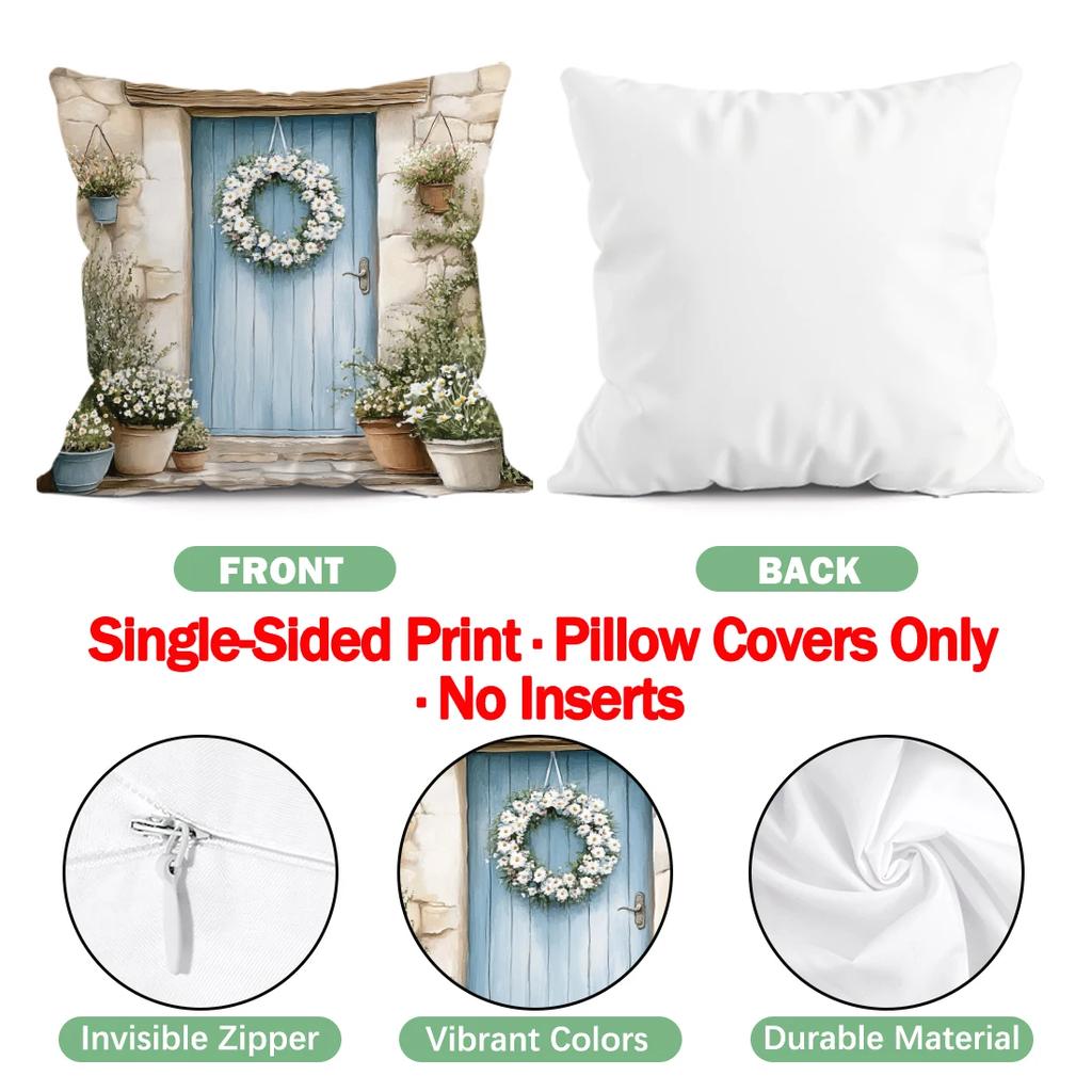 4 Pcs Rural Style Daisy Flowers Single-Sided Printed Pillowcase Cushion Cover,Suitable For Living Room,Bedroom,Car Decoration