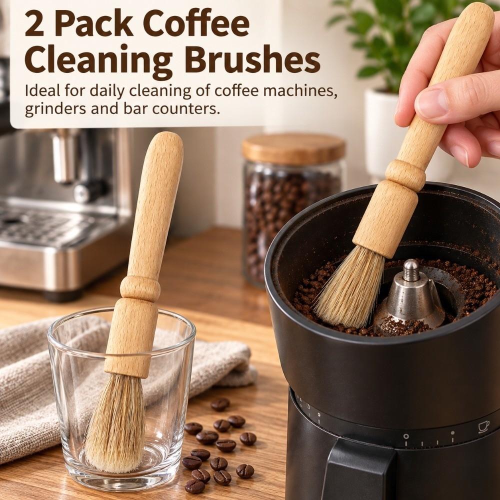 2PCS Bar Counter Use Coffee Grinder Brush Long Handle Powder Cleaning Brush Coffee Machine