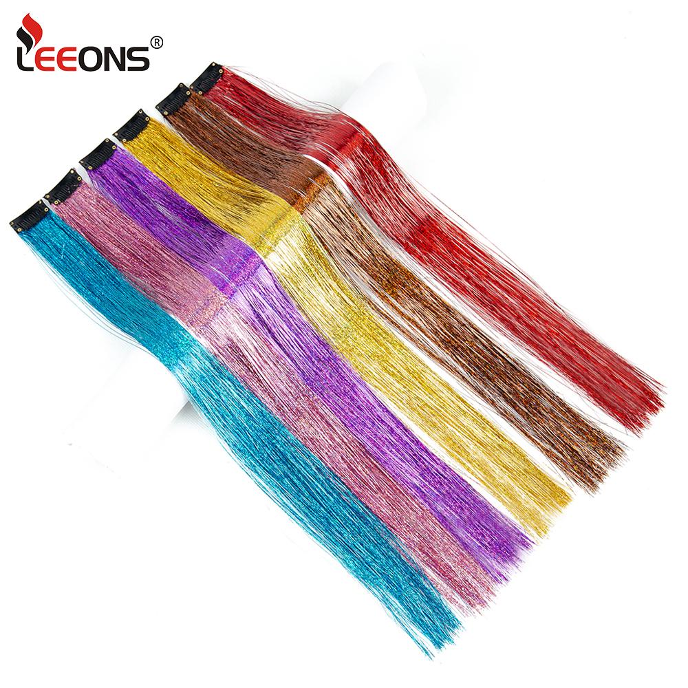 15 Colors Clip In Hair Tinsel Fairy Hair Tinsel 19.5 Inches Glitter Colorful Clip On Tinsel Hair Extension For Women Girls Party