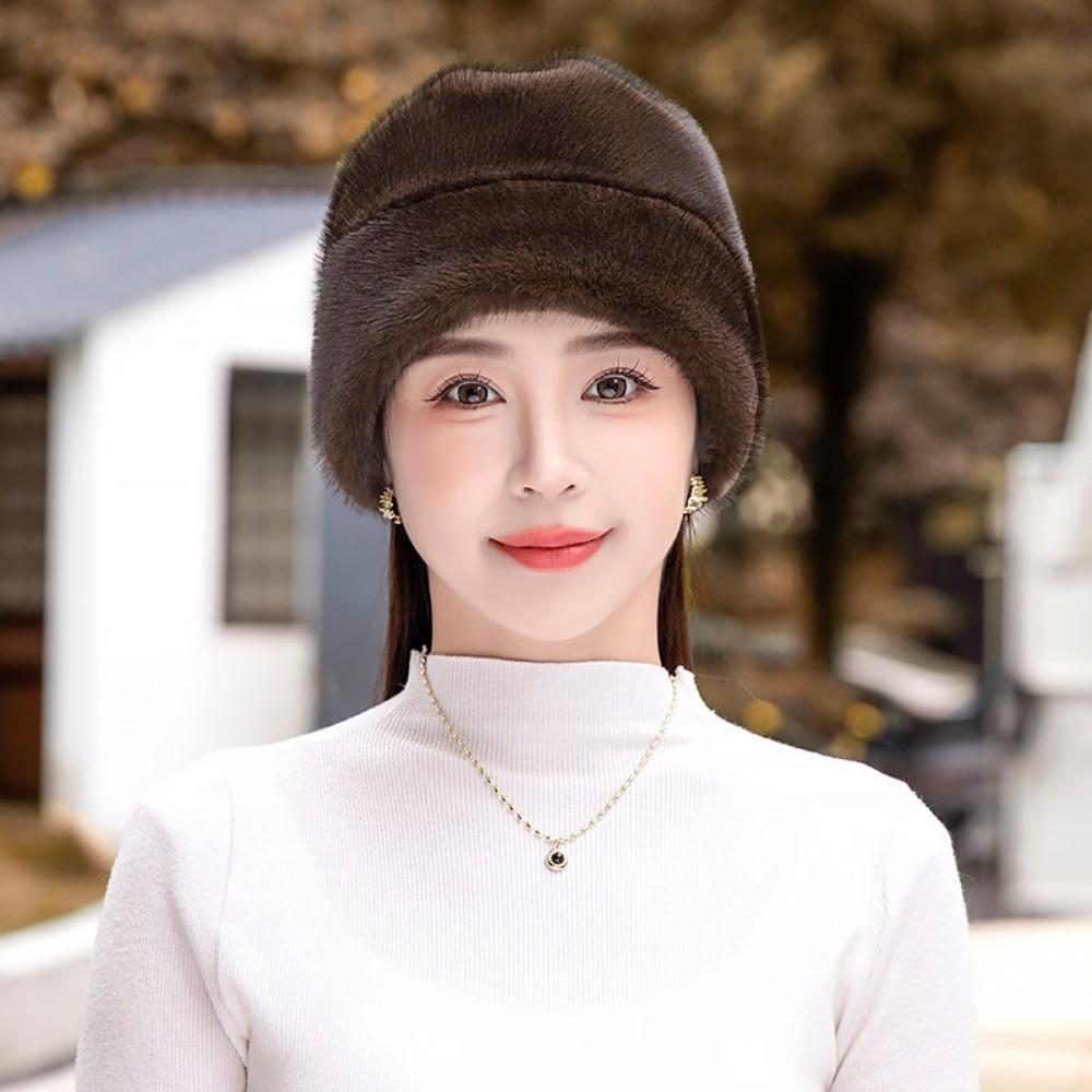 Mink Hat for Women Winter New Mink Fashion Warm Ear Protection Hat Fur Middle-aged Mother Cotton Hat