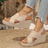 Muffin Thick-soled Wedge Sandals Spring and Summer New Large-size Hemp Rope Bottom Fish Mouth Women's Sandals