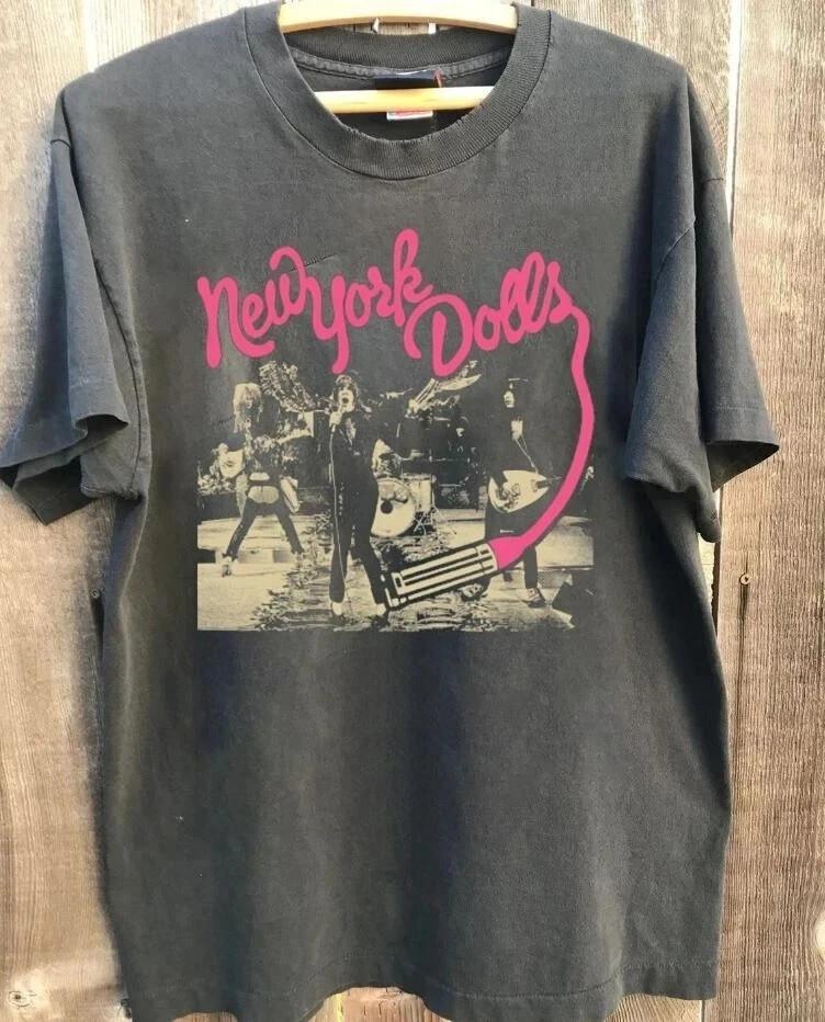 Футболка унисекс из хлопка в ретро-стиле с изображением группы New York Dolls, цвет угольный, размеры S-5XL