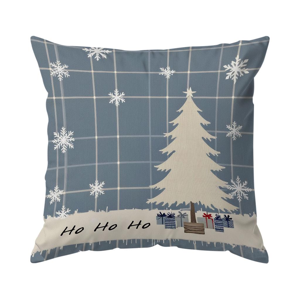 Blue Christmas Cushion Pillowcase Printed Polyester 45X45Cm Throw Pillowcover Decorative Sofa Cushion Pillowslip Home Decor