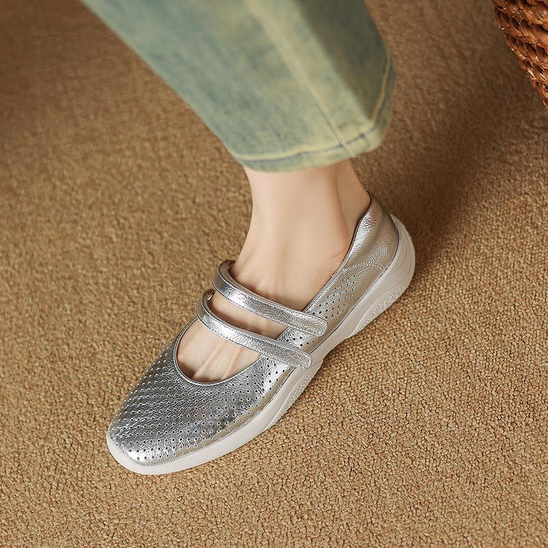 Krazing Pot Туфли-лодочки из овчины весна-лето размер 41 на толстом низком каблуке с круглым носком и полым украшением, дышащие, с липучкой