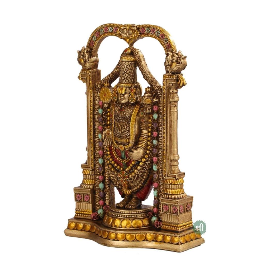 8" Tirupati Balaji Fine Metal Finish Idol Decorative Showpiece Handcrafted Tirupati Balaji Murti for Home Office and Gifting Purpose Sculpture, Golden