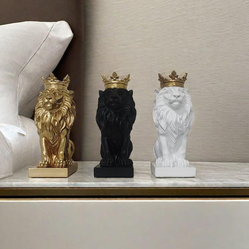Model Lion Statue Resin Animal Figurine Ornaments Nordic Crown Lions Sculpture