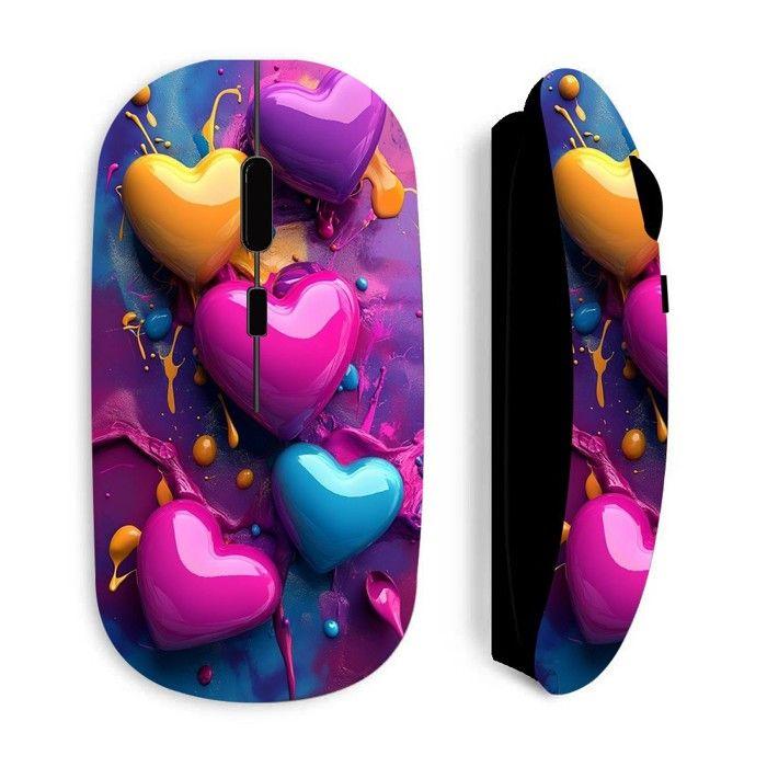 Souris noir Sans Fil Coeurs colorés fond violet