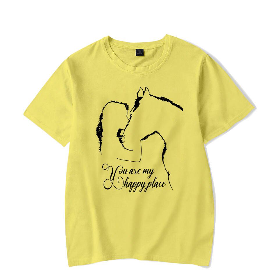 Funny Horse And Girl You Are My Happy Place Print T-shirts Summer Short Sleeve Tee Shirts For Women Round Neck Ladies Personalized Tops